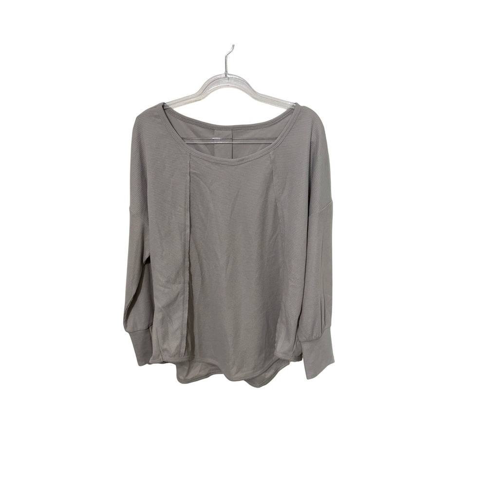 Halara Waffle Knit Top Womens XL Grey Long Sleeve Pleated Back Athleisure